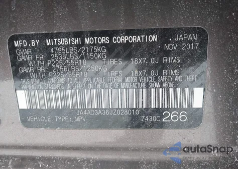 2018 Mitsubishi Outlander Le z USA, uszkodzony, nr VIN JA4AD3A36JZ028010